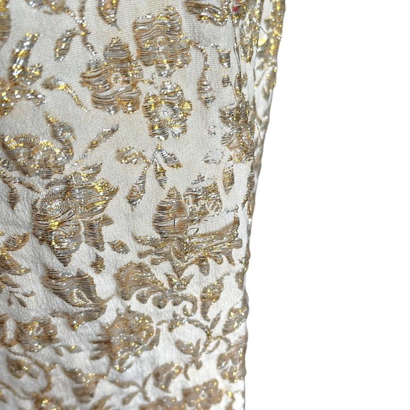 Vintage 50s Gold Silver Jacquard Brocade Wiggle Dress Vest Set Cocktail Pinup - Picture 14 of 14